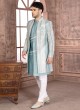 Light Sea Green Jacket Style Indowestern Set With Embroidery